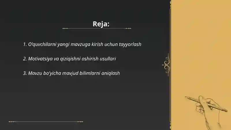 O'quvchilarni yangi mavzuga kirish uchun tayyorlash mashg'ulotlari 2