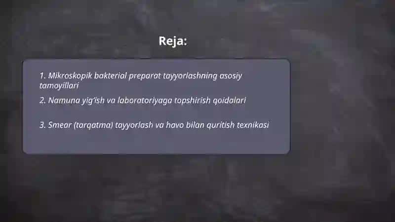 Bakterial preparatlarni tayyorlash va bakteriyalarni boʻyash usullari 2