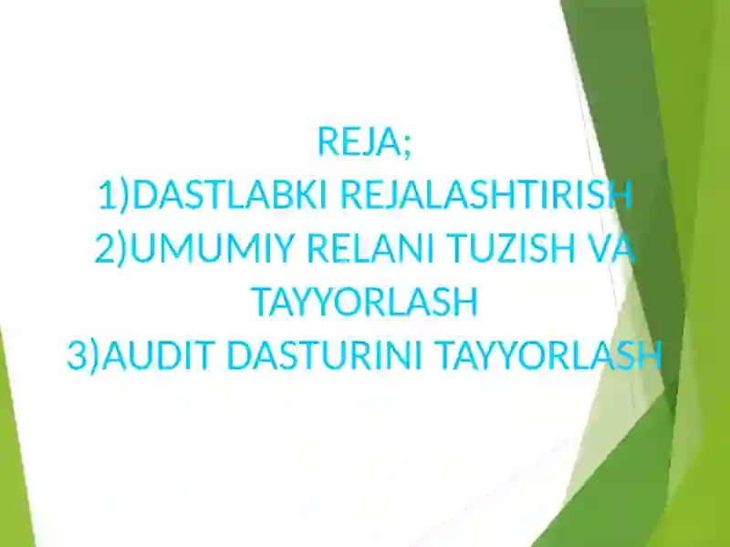 “AUDITORLIK TEKSHIRISHNI REJALASHTIRISH” MAVZUSI BO’YICHA TAQDIMOT 2