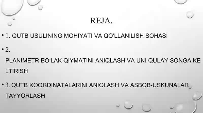 Qutb usulida loyihani joyga ko’cherish uchun geodezik qiymatlar 2