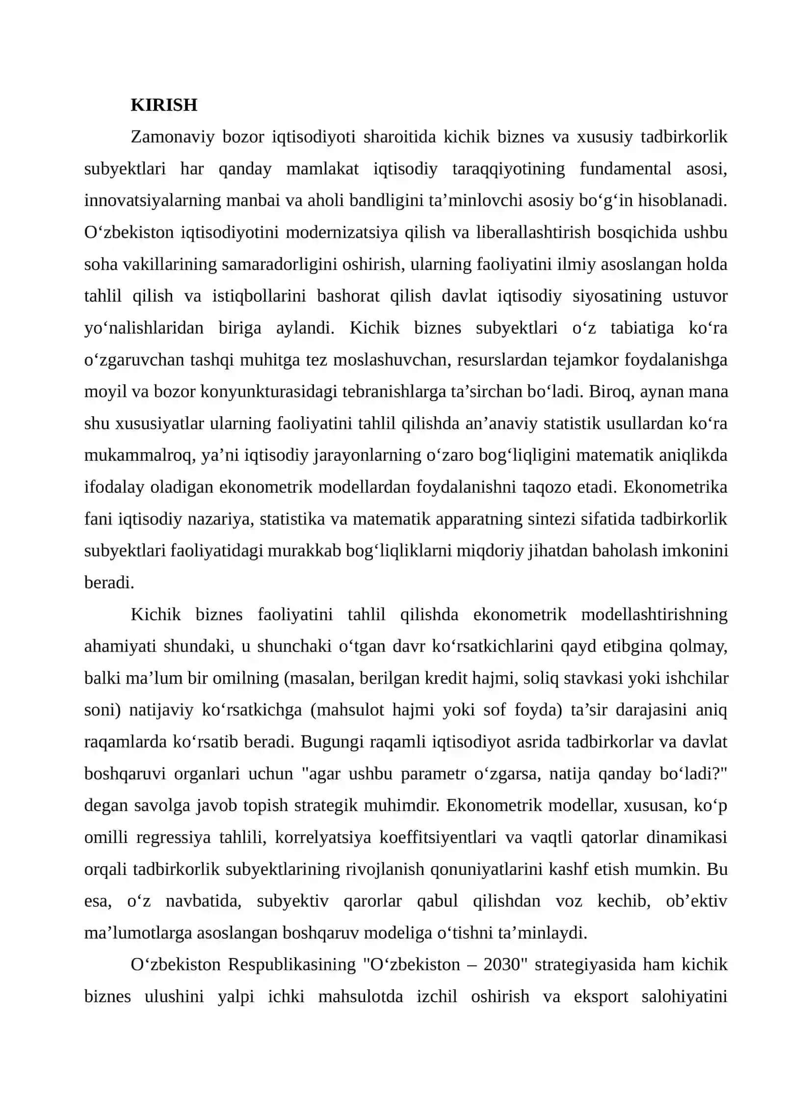 Kichik biznes va xususiy tadbirkorlik subyektlari faoliyatini tahlil qilishda ekonometrik modellardan foydalanish 2