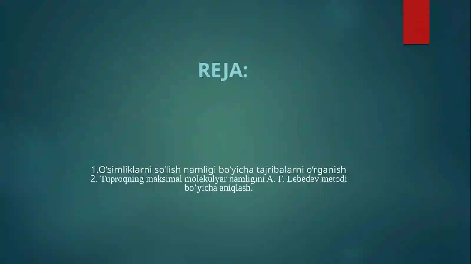 O’simliklarni so’lish namli g’oyicha tajribalar 2