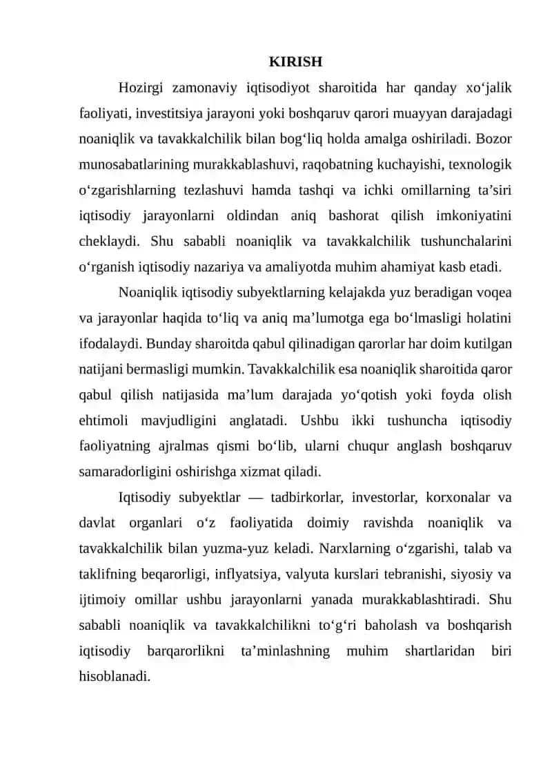 Noaniqlik va tavakkalchilikning umumiy tushunchalari 2