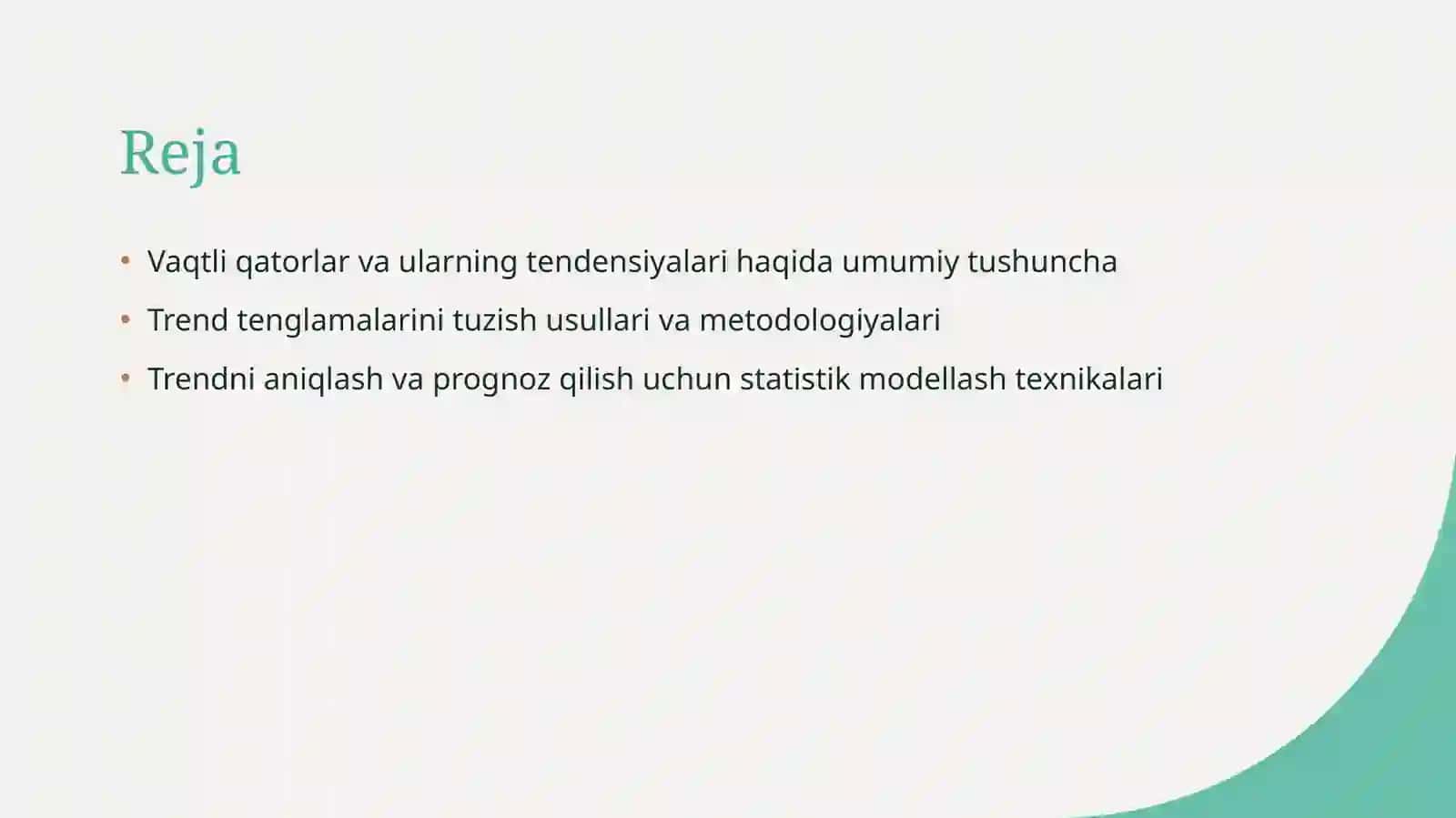 Vaqtli qatorlar tendensiyalarini trend tenglamalari 2