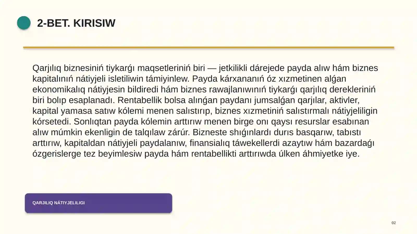 Qarjılıq Biznesi 2