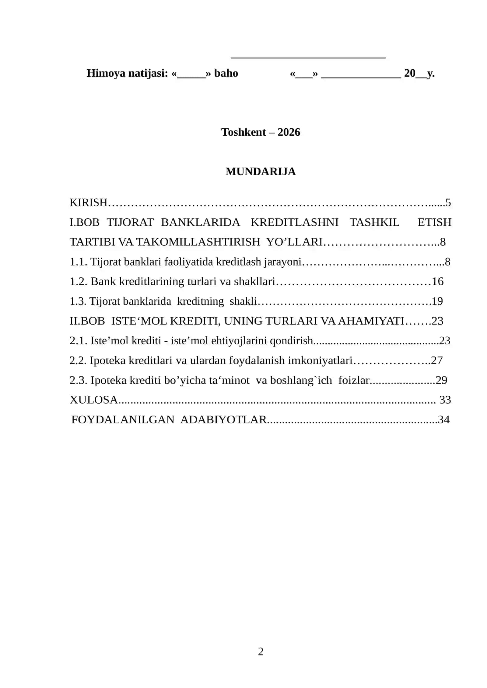 Tijorat banklarida iste’mol kreditlari hisobi 2