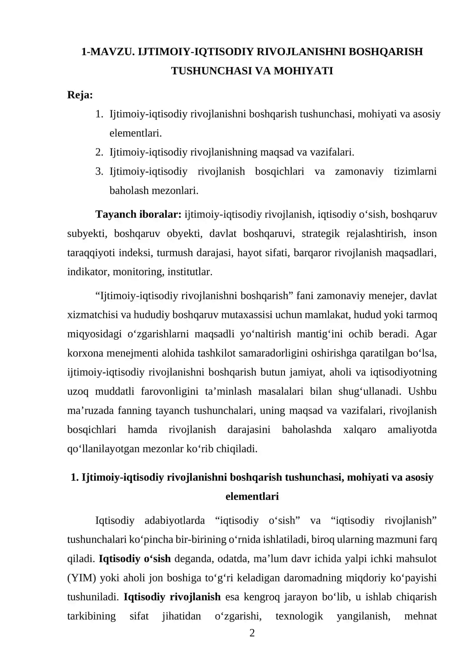 Ijtimoiy iqtisodiy rivojlanish prezidenti va rivojlantirish tarixi 2