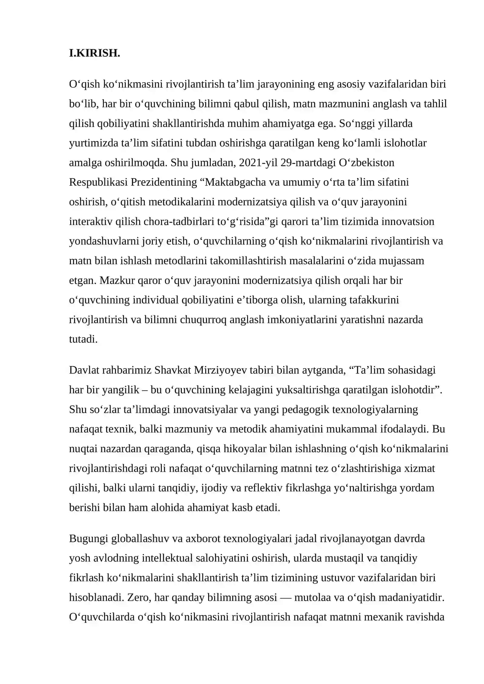 O‘QISH KO‘NIKMASINI RIVOJLANTIRISHDA QISQA HIKOYALARDAN SAMARALI FOYDALANISH USULLARI VA TEXNOLOGIYALARI 2