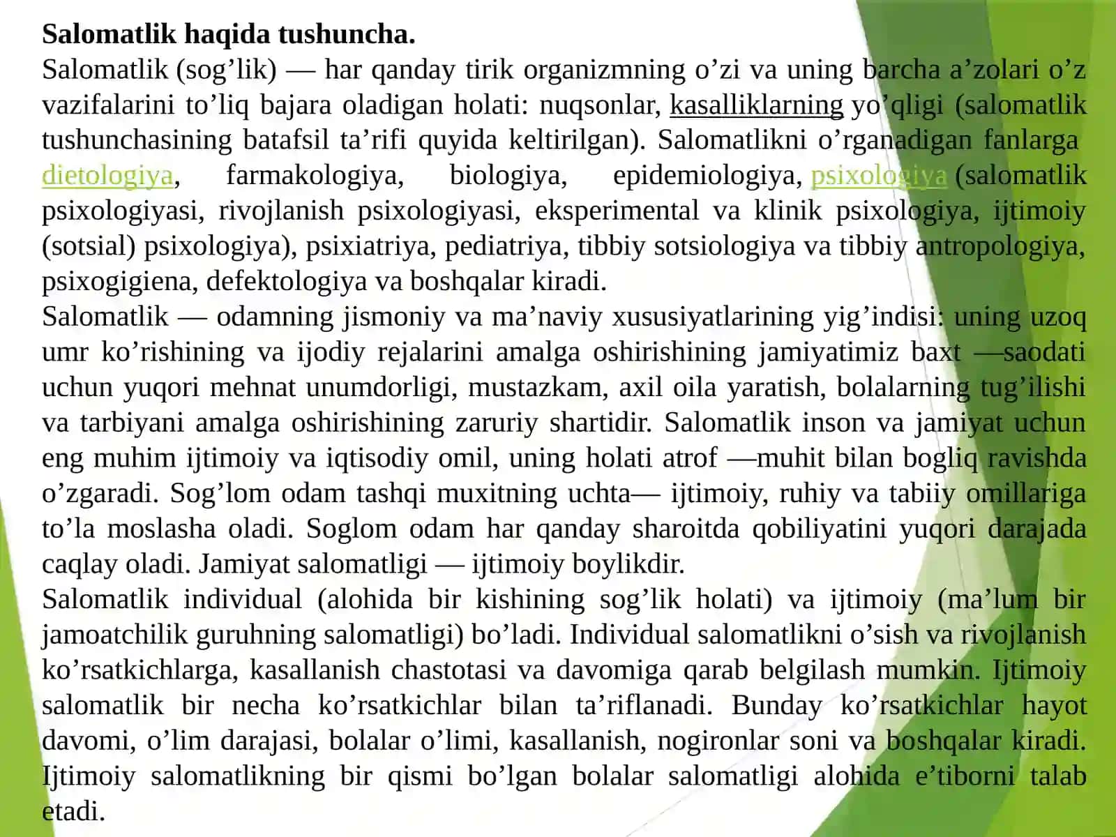 Salomatlikning umumiy muammolari 2
