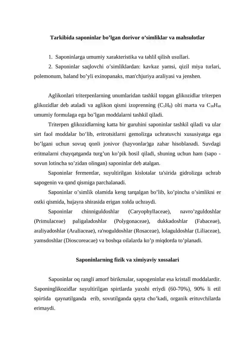 Saponinlarga doir ma'ruzalar 2