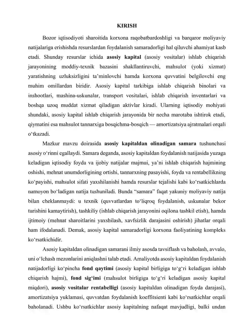 Asosiy kapitaldan olinadigan samara tavsifi 2