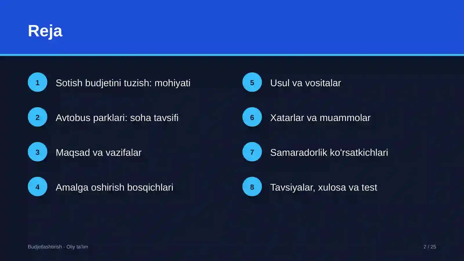 Avtobus parklarida sotish budjetini tuzish 2