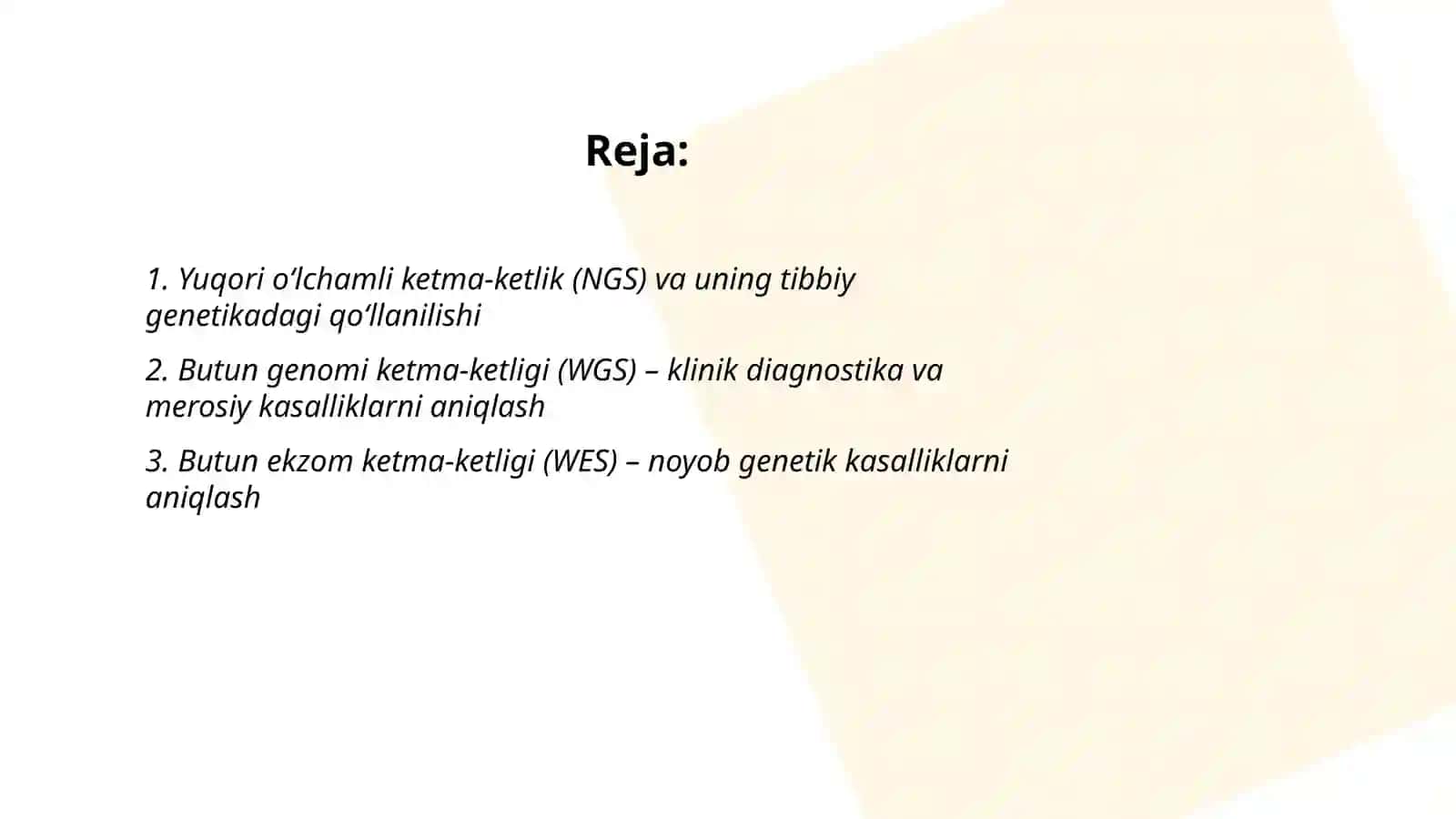 Tibbiy genetikada qo'llaniladigan yangi zamonaviy tekshirish usullari 2