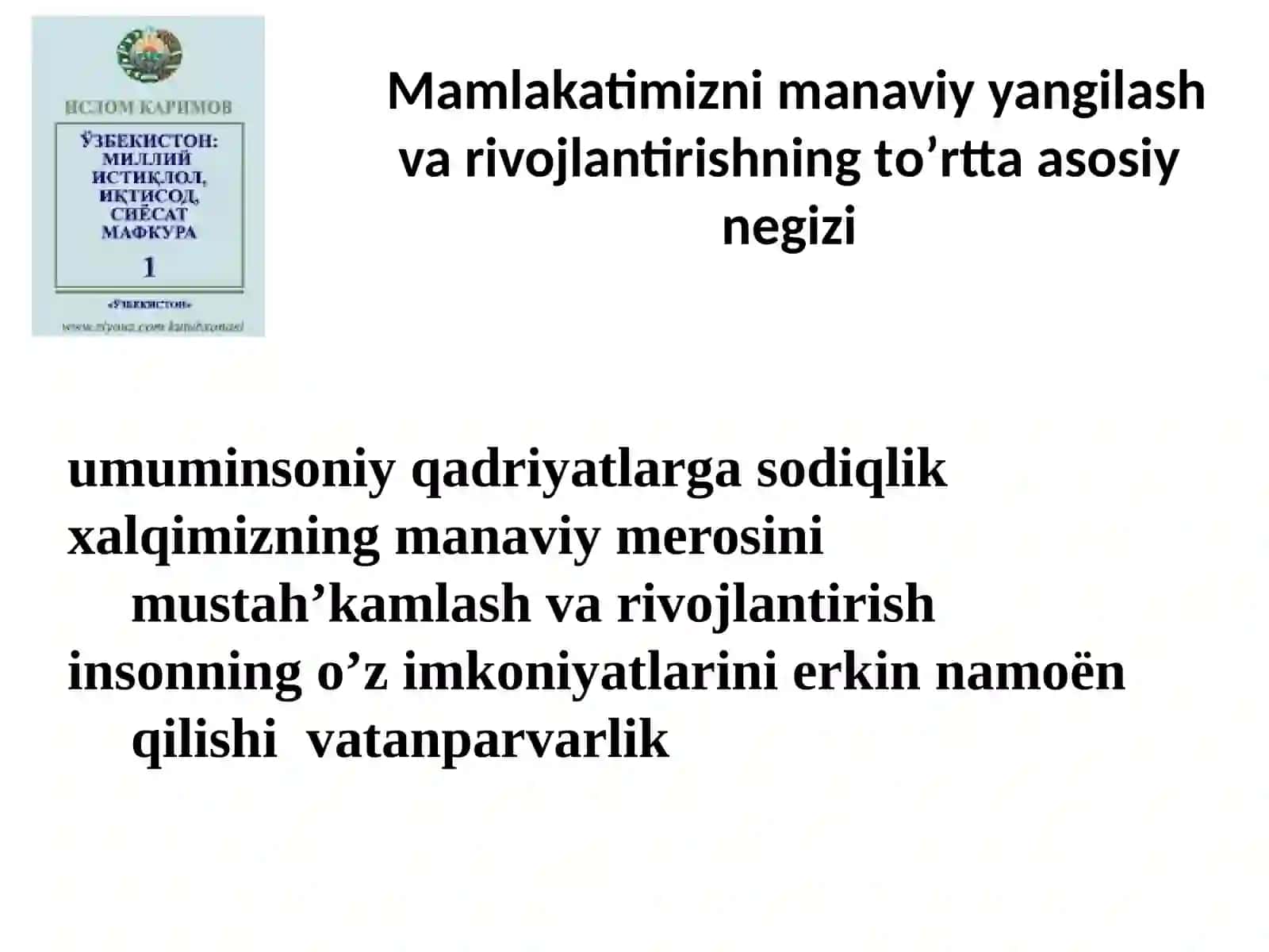 9-Mavzu. Mustaqillik davrida O’zbekistondagi manaviy va madaniy rivojlanishi 2