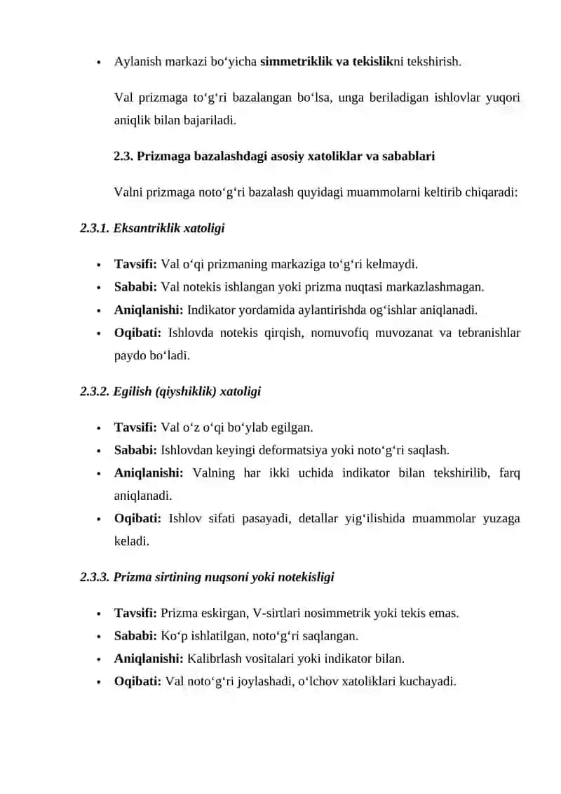 Valni Prizmaga Bazalashdagi Xatoliklarni Tekshirish 2