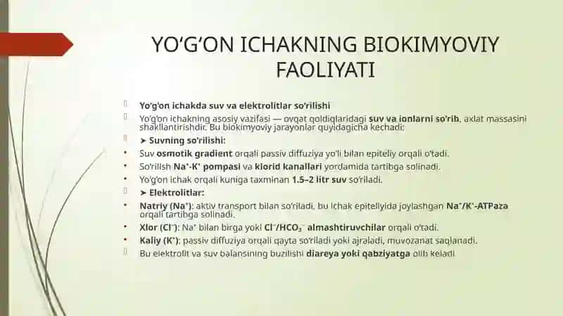 Yo’g’on ichakning biokimyoviy faoliyati 2