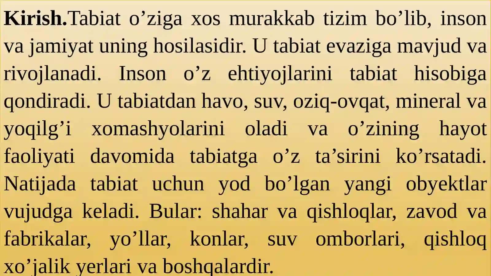 Kirish “Ekologiya madaniyat va barqaror tarqqiyot asoslari” fanining nazariy asoslari 2