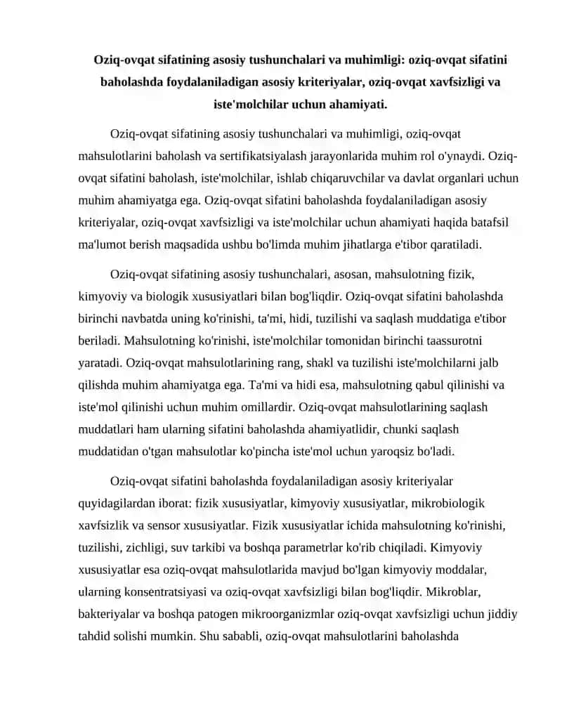 Oziq-ovqat sifatini baholash va sertifikatsiyalash 2