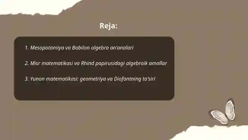 Mesopotamiya va Babilon algebra an'analari 2