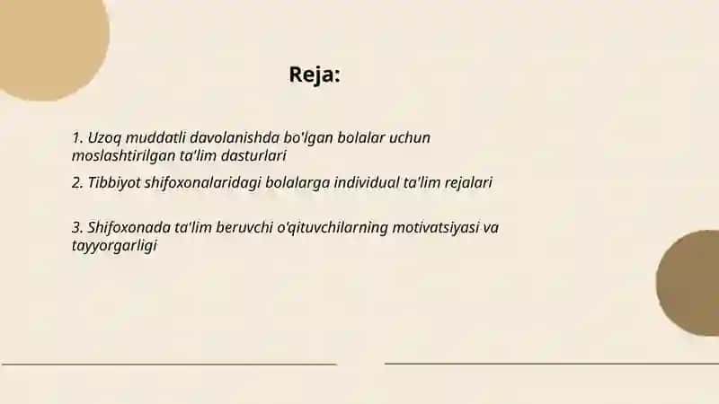 Uzoq muddatli davolanishda bo'lgan bolalar uchun moslashtirilgan ta'lim dasturlari 2