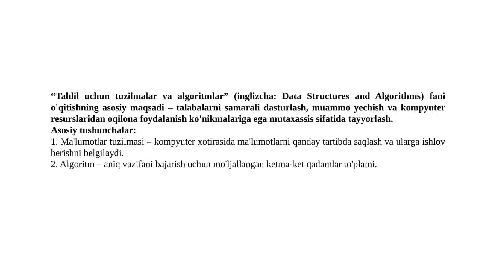 Tahlil uchun tuzilmalar va algoritmlar 2