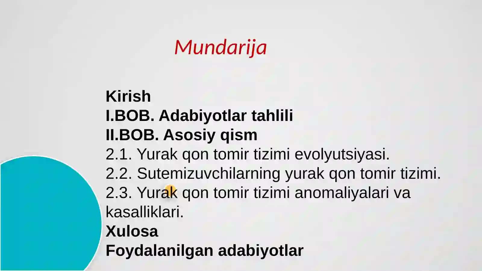 Taqdimoti: Biologiya Yurak Qontomirtizimi 2