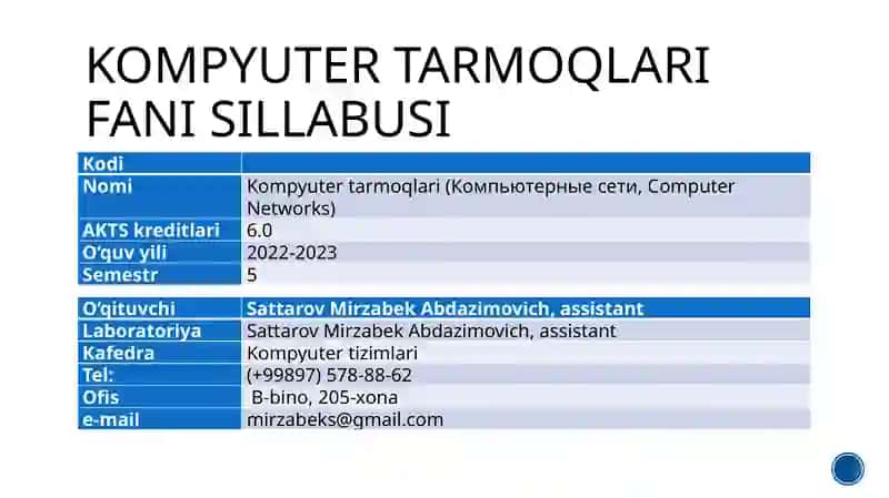 Kompyuter tarmoqlari (Computer Networks) 2