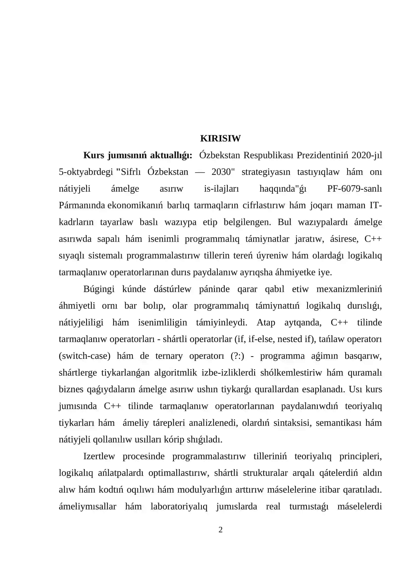 C++ tilinde tarmaqlaniw operatorlar 2