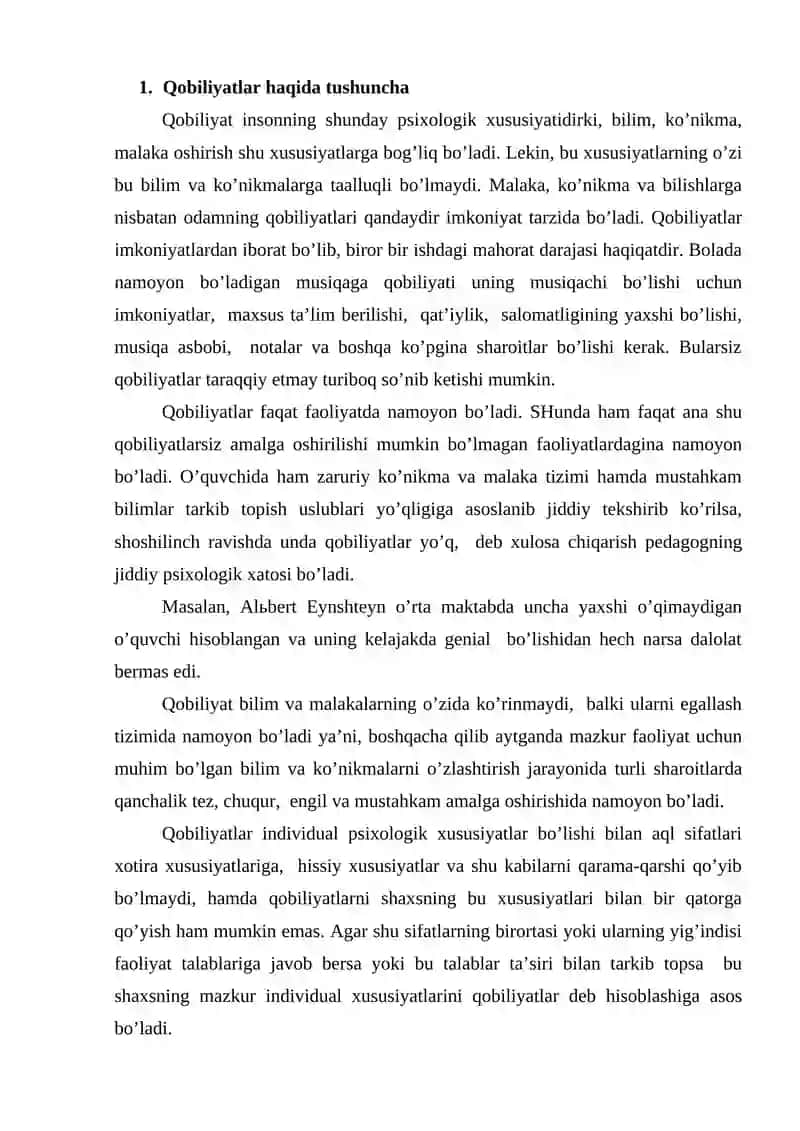 Qobiliyat va layoqatning sifat va miqdor xarakteristikasi 2
