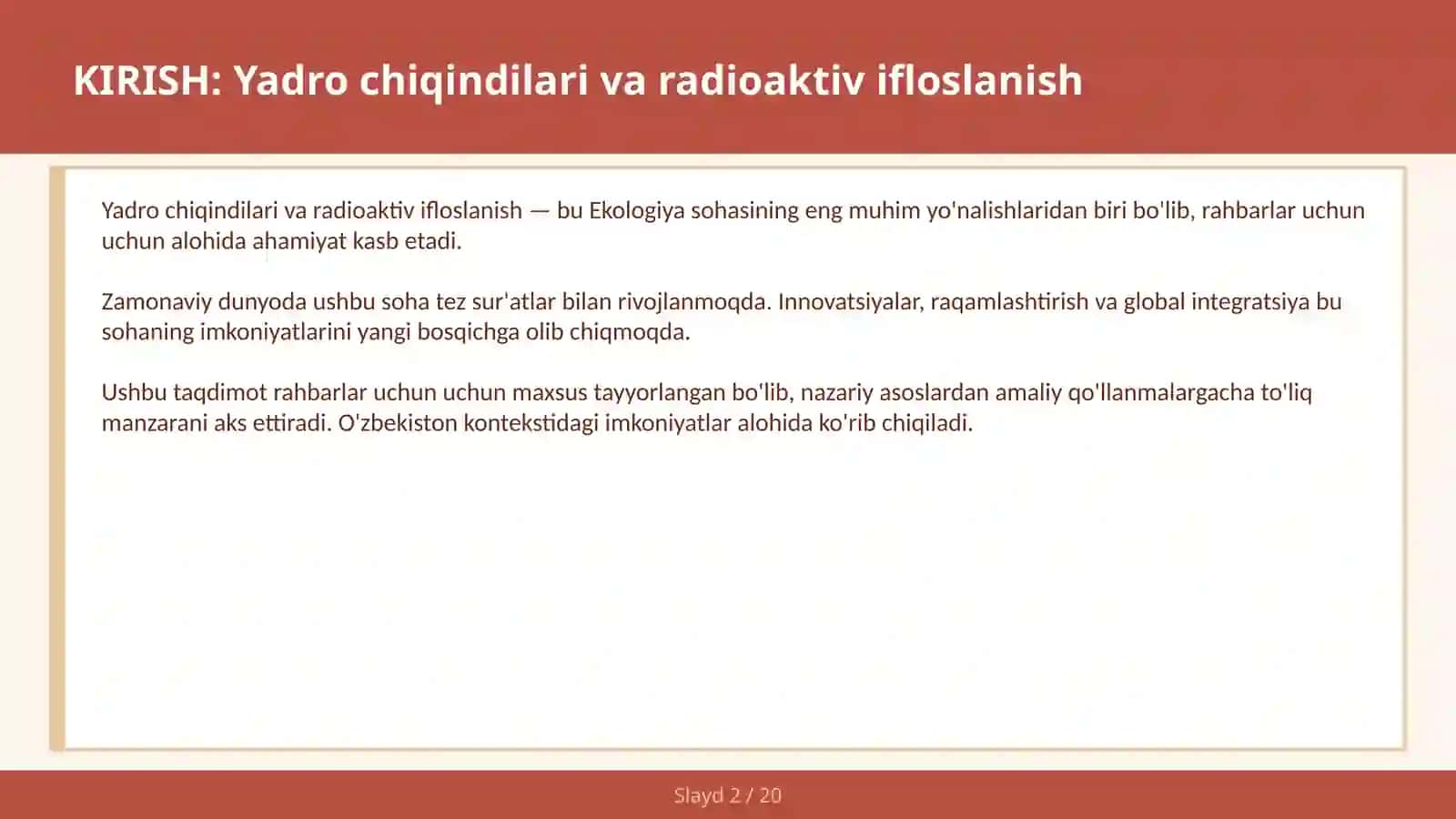 Yadro chiqindilari va radioaktiv ifloslanish 2
