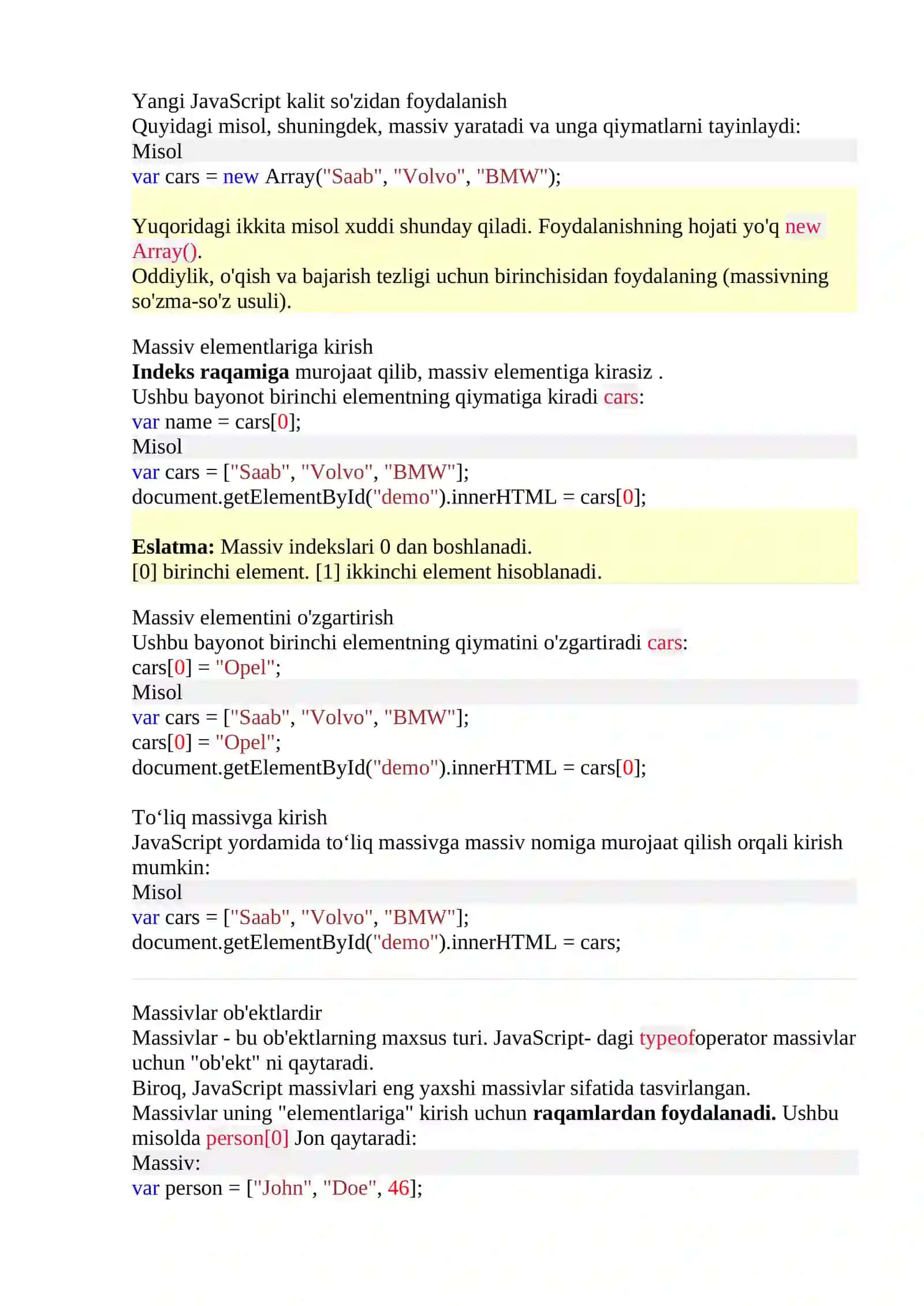 JavaScript massivlari 2