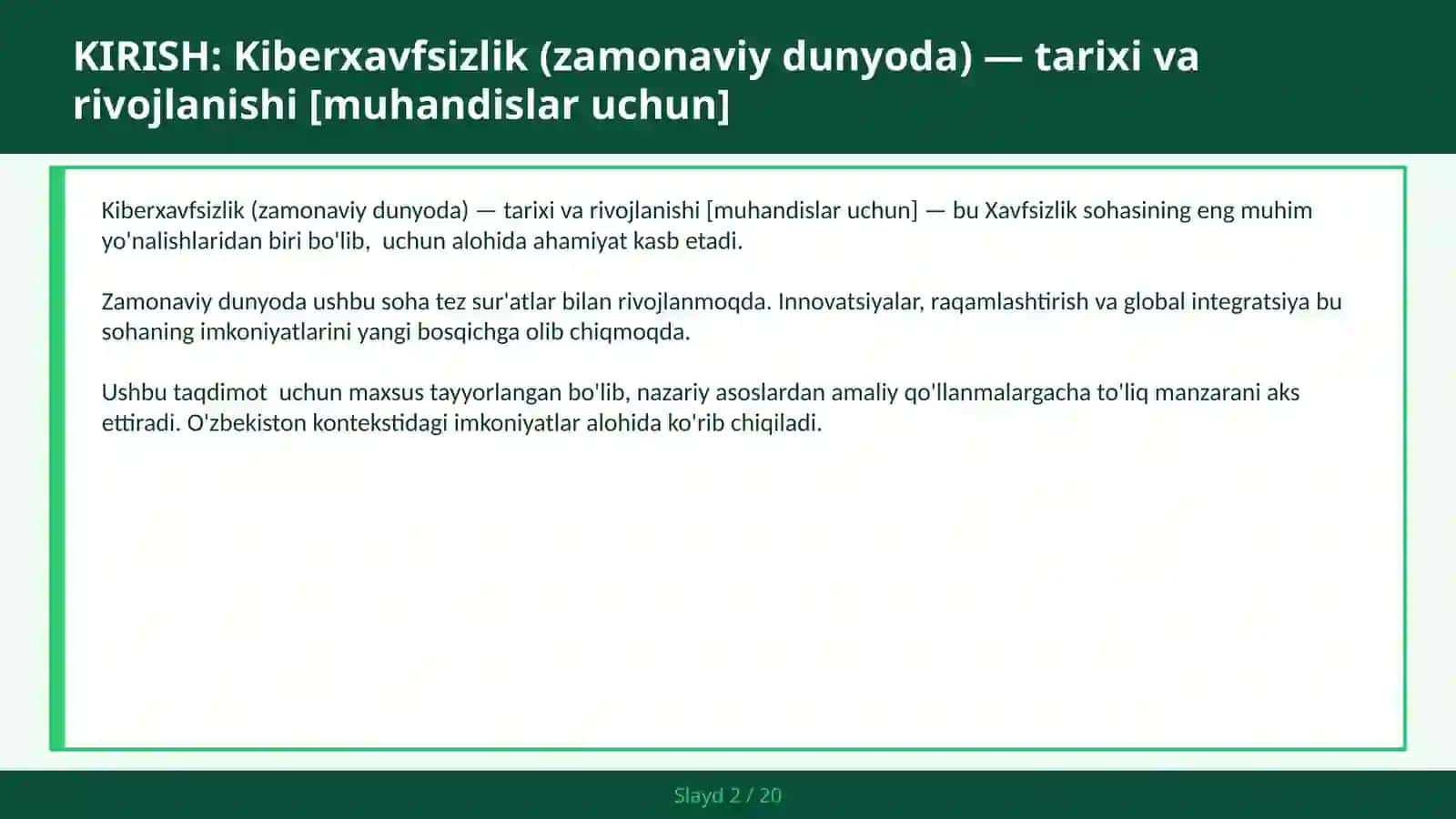 KIBERXAVFSIZLIK (ZAMONAVIY DUNYODA) — TARIXI VA RIVOJLANISHI [MUHANDISLAR UCHUN] 2
