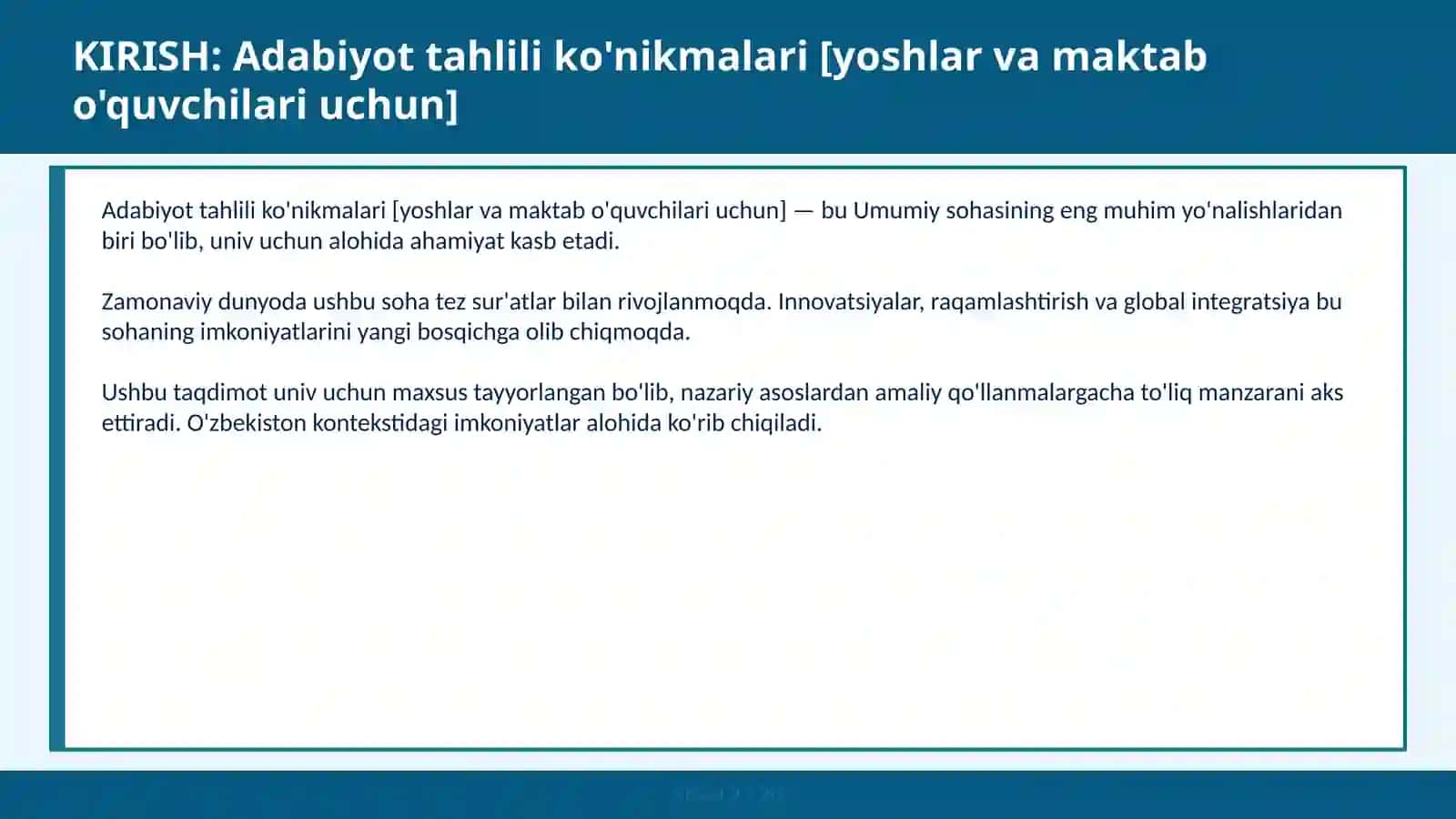 Adabiyot tahlili ko'nikmalari [yoshlar va maktab o'quvchilari uchun] 2