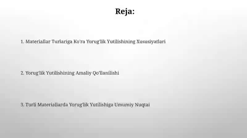 Yorugʻlikning turli materiallarda yutilishi 2