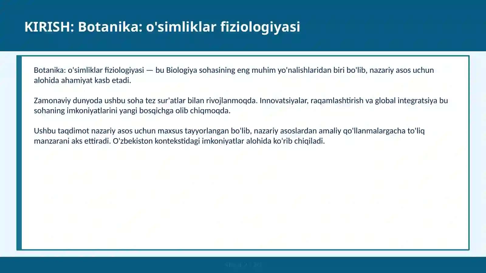 O'SIMLIKLAR FIZIOLOGIYASI 2