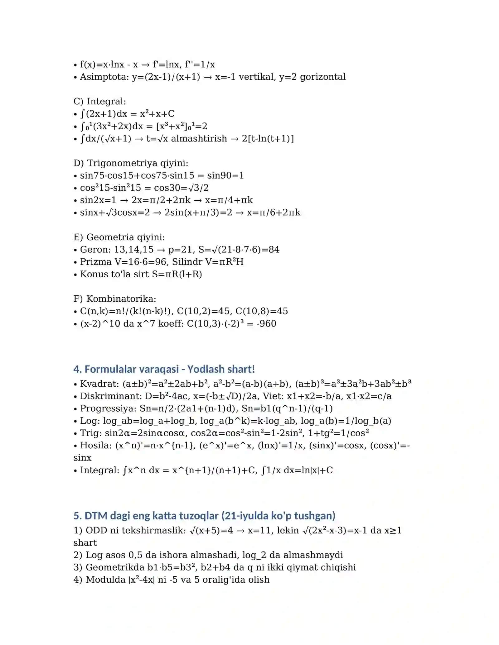 DTM 2026 MATEMATIKA - TO'LIQ QO'LLANMA (Majburiy + Asosiy) 2