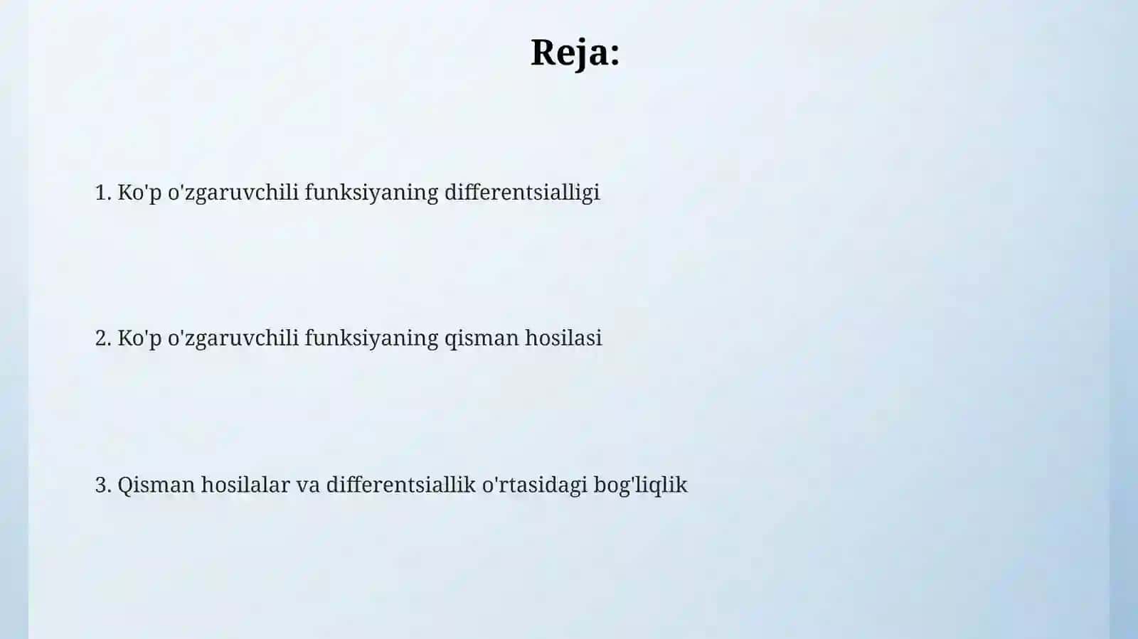 Koʻp oʻzgaruvchili funktsiyaning xususiy hosilasi va differensiallanuvchiligi 2