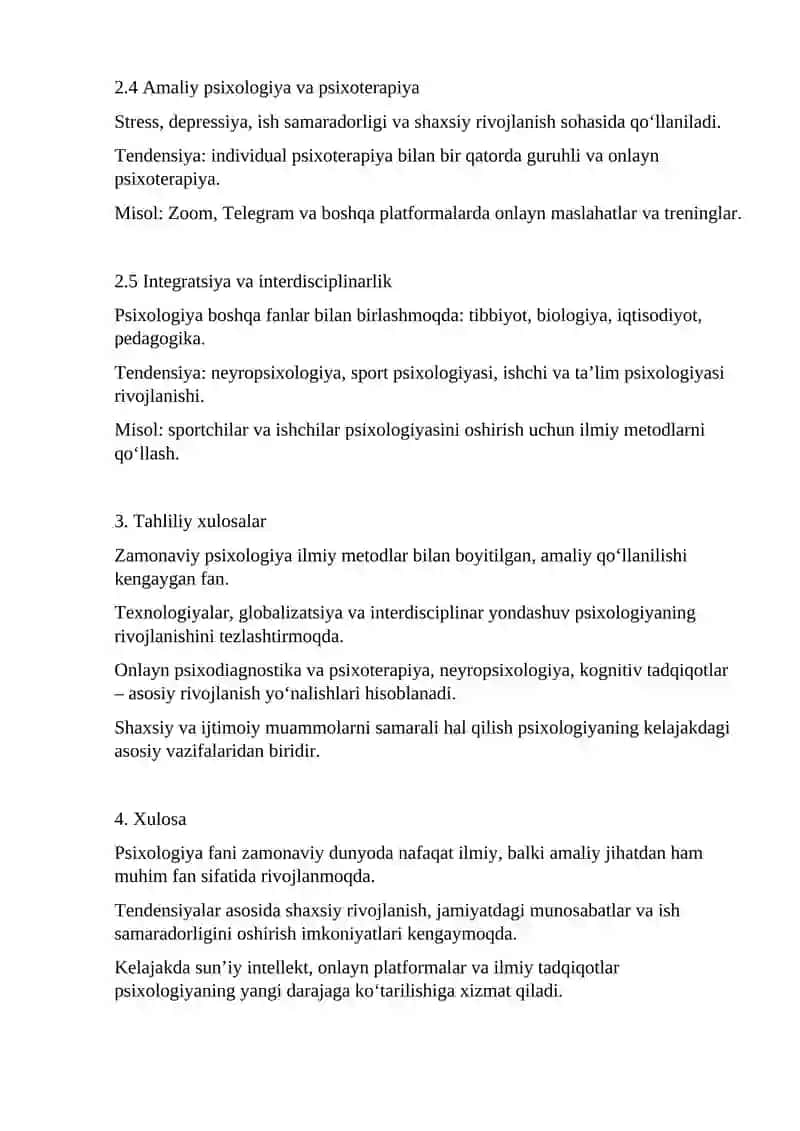 Psixologiya fani rivojlanishining zamonaviy tendensiyalari 2