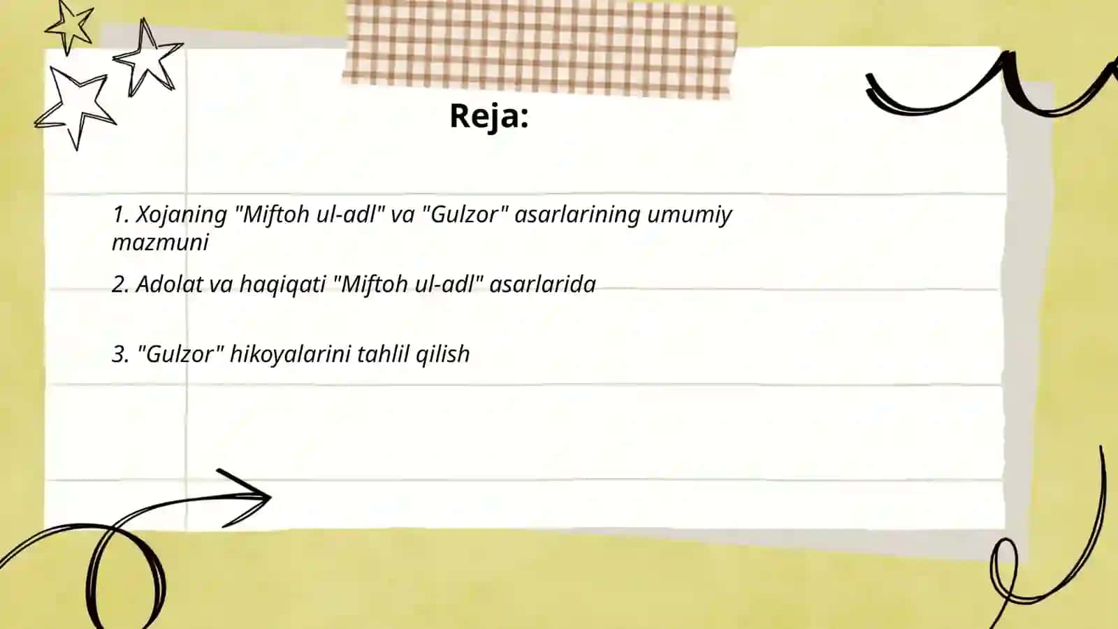 Xojaning "Miftoh ul-adl" va "Gulzor" asarlaridagi hikoyalar tahlili 2