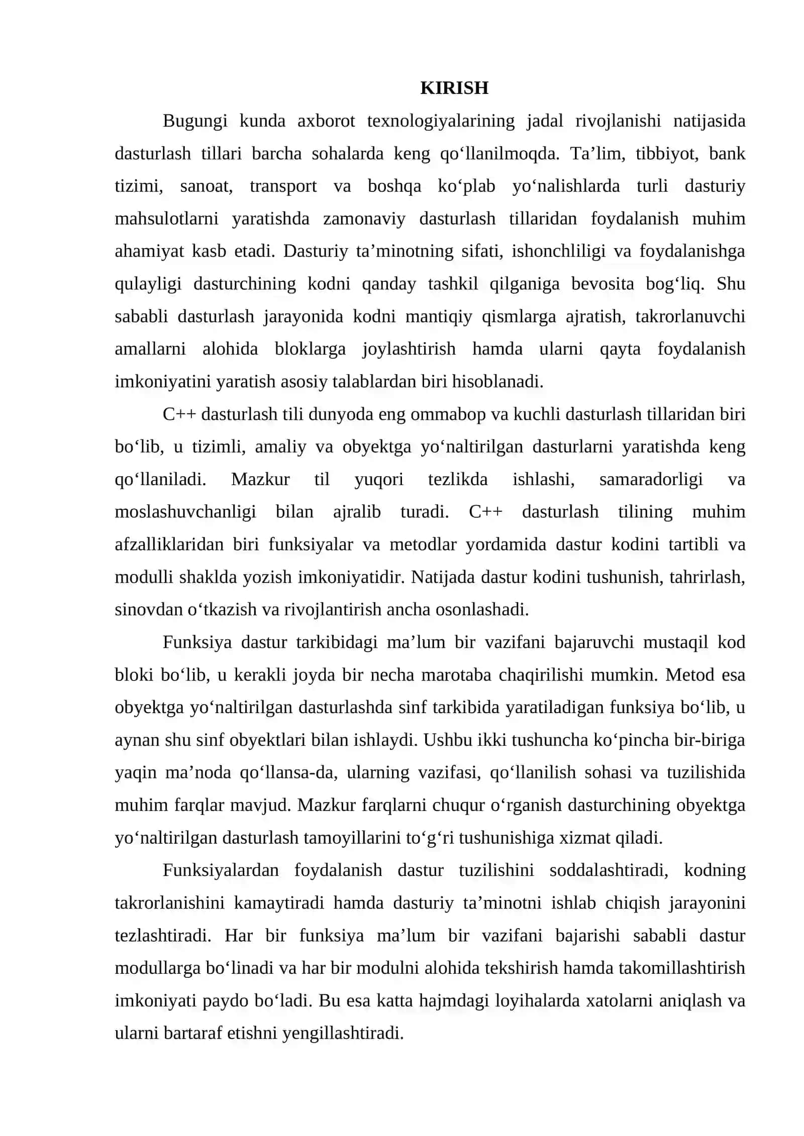 Metodlar va funksiyalarning farqi. C++ dasturlash tilida funksiyaning tasnifi. 2