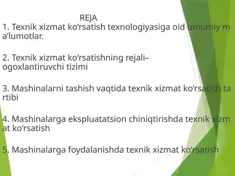 Melioratsiya va transport mashinalari ga texnik xizmat ko'rsatish texnologiyasi 2