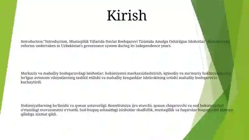 Mustaqillik Yillarida Davlat Boshqaruvi Tizimida Amalga Oshirilgan Islohotlar 2