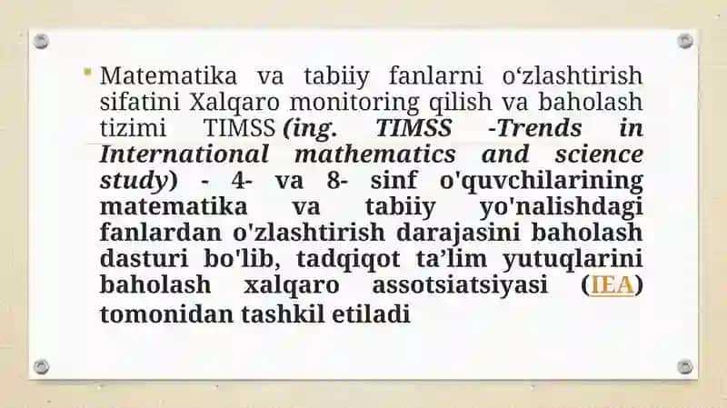 TIMSS baholash dasturi 2