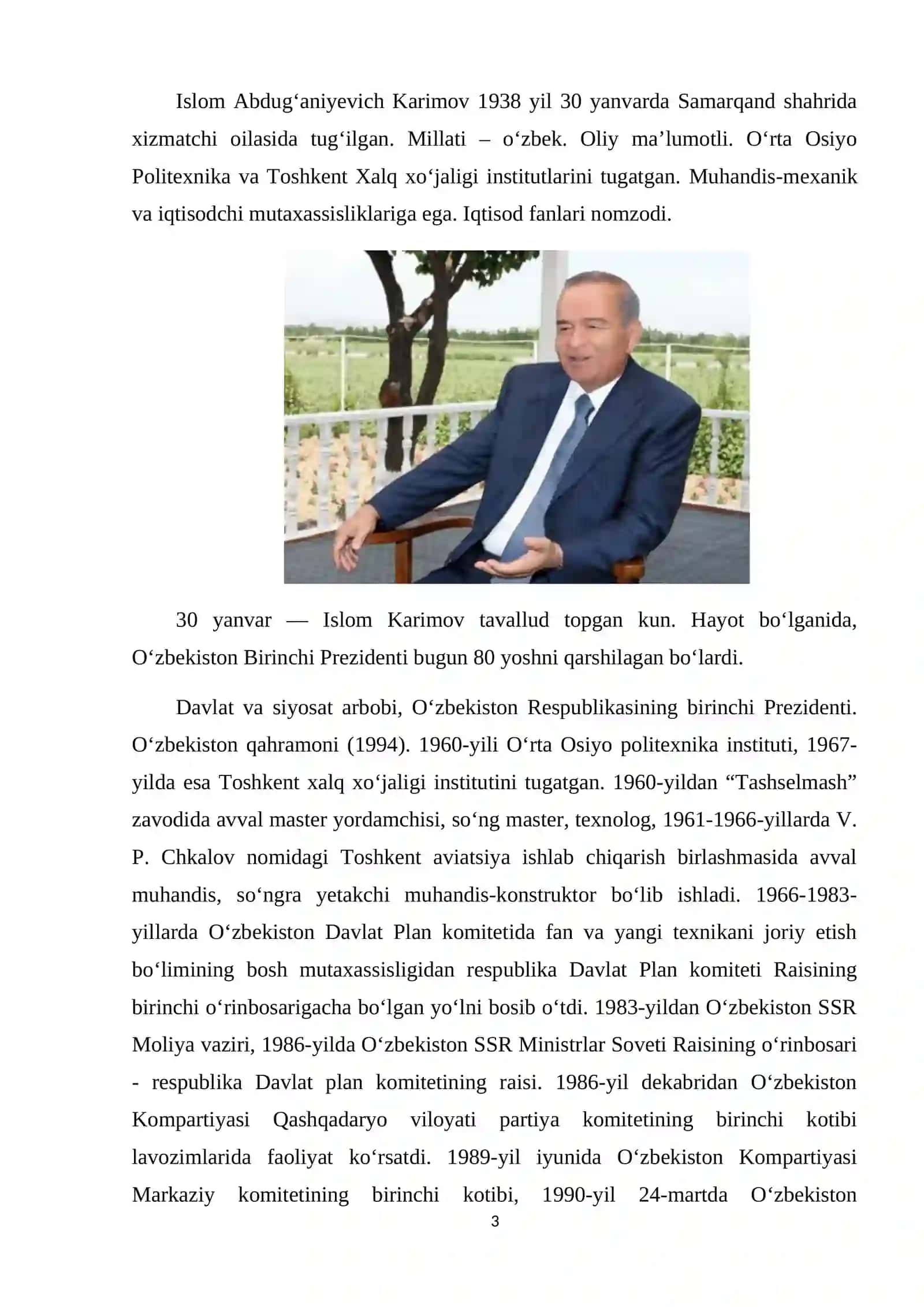 ISLOM KARIMOV O ZBEK DAVLATCHILIGINING ASOSCHISI 2