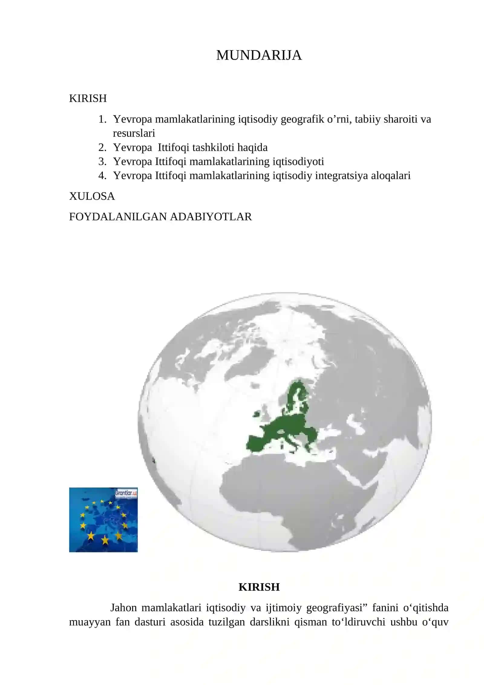 Yevropa Ittifoqi mamlakatlari iqtisodiy integratsiya aloqalari 2