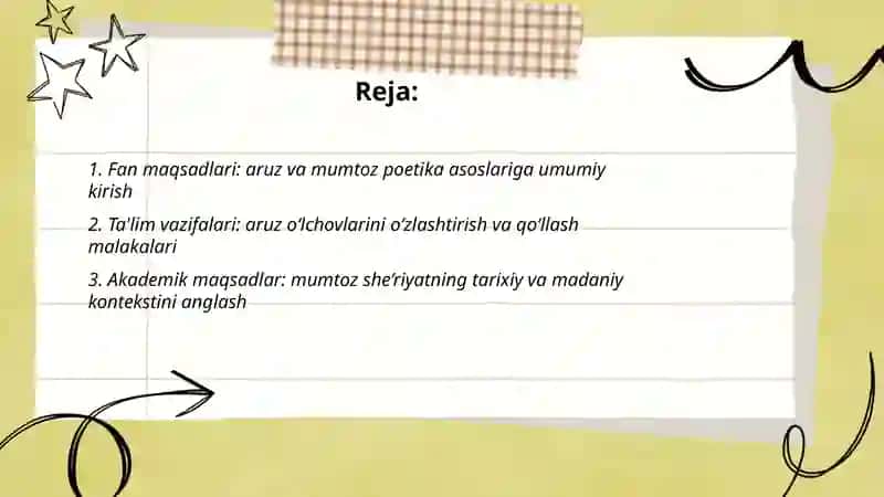 Aruz va mumtoz poetikaga kirish fanining maqsad va vazifalari 2