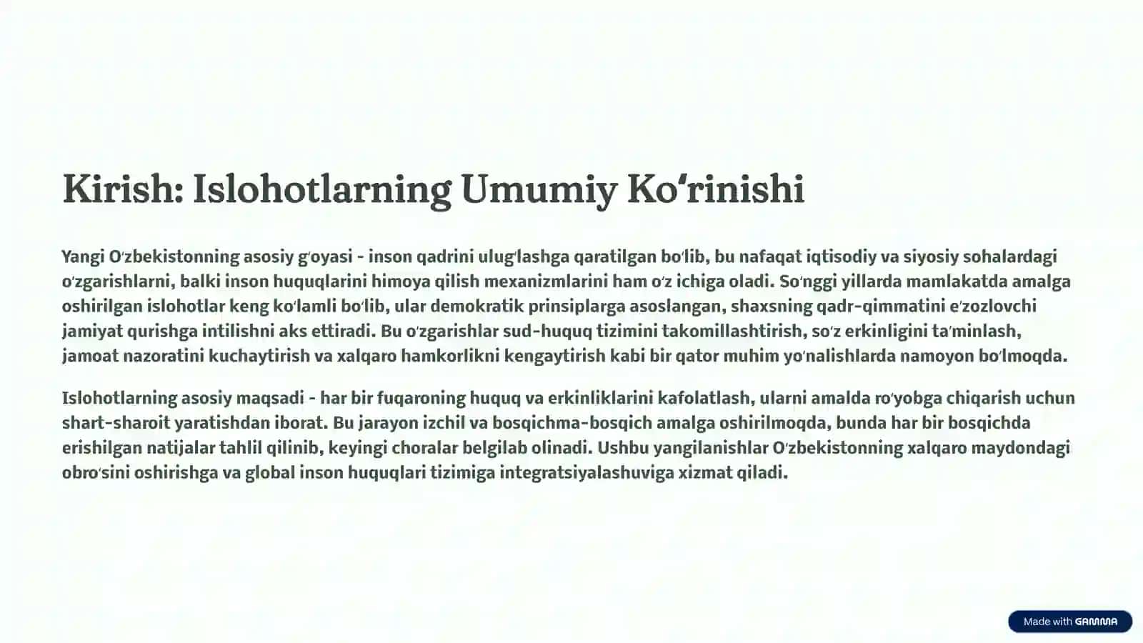 Yangi Oʻzbekistonda Inson Haq-huquqlari va Erkinliklari Kafolatining Yaratilishi 2