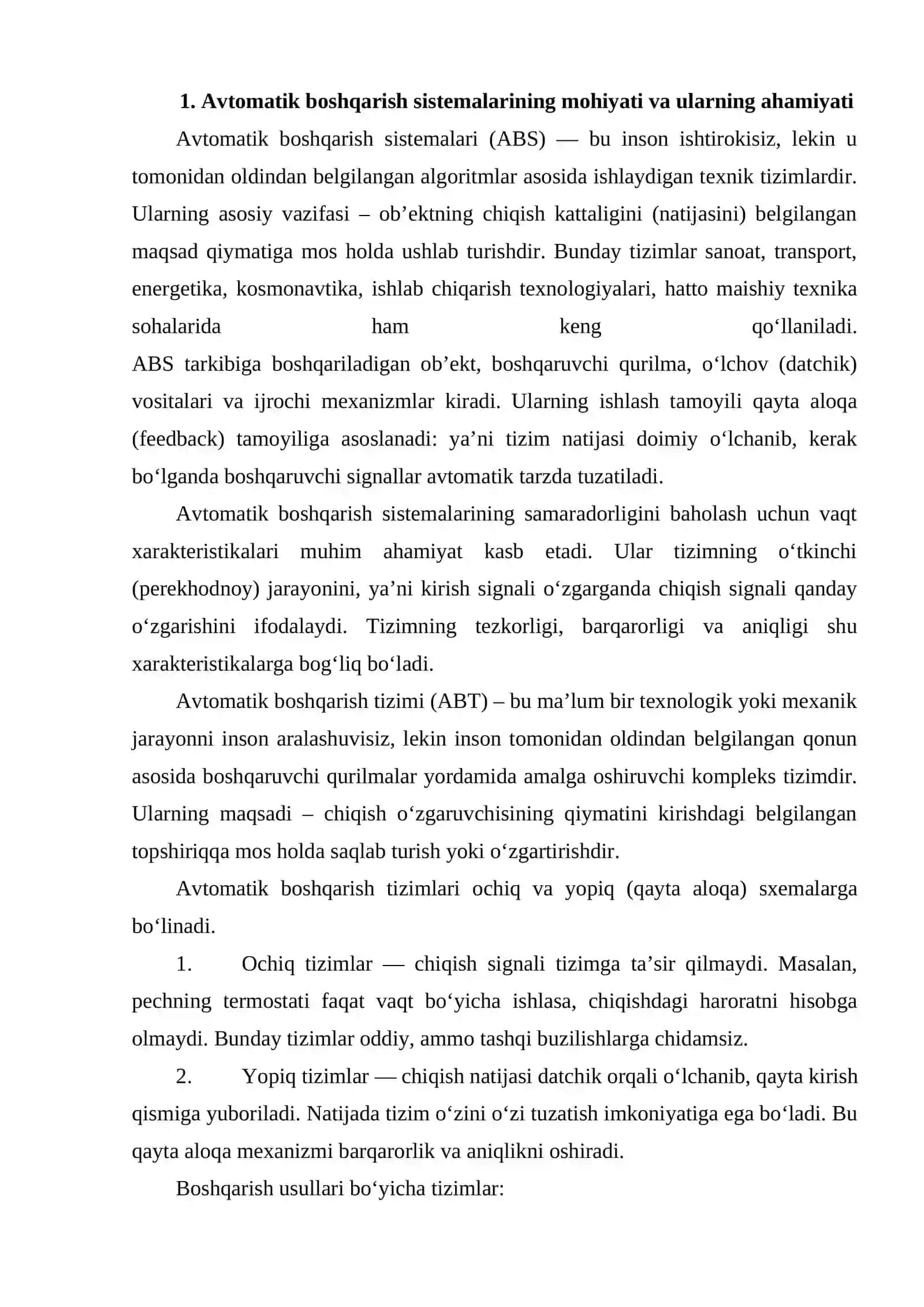 AVTOMATIK BOSHQARISH SISTEMALARINING VAQT XARAKTERISTIKALARINI TADQIQ ETISH 2