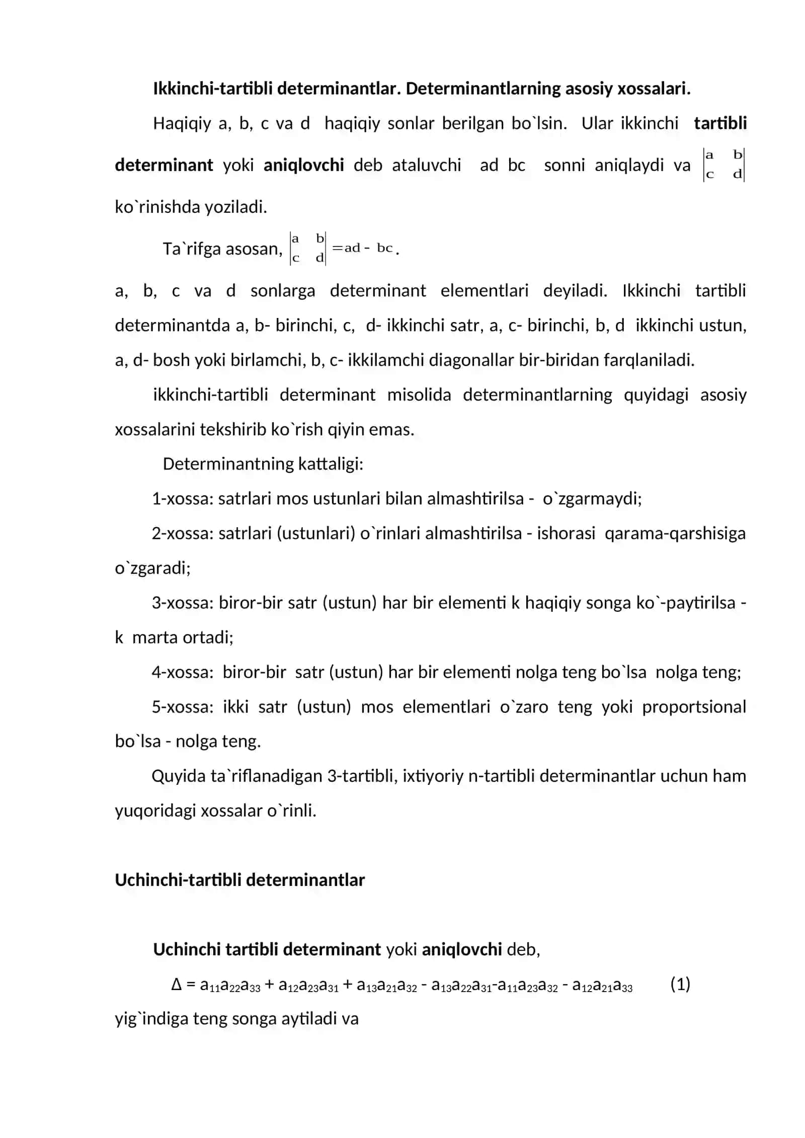Ikkinchi-tartibli determinantlar 2