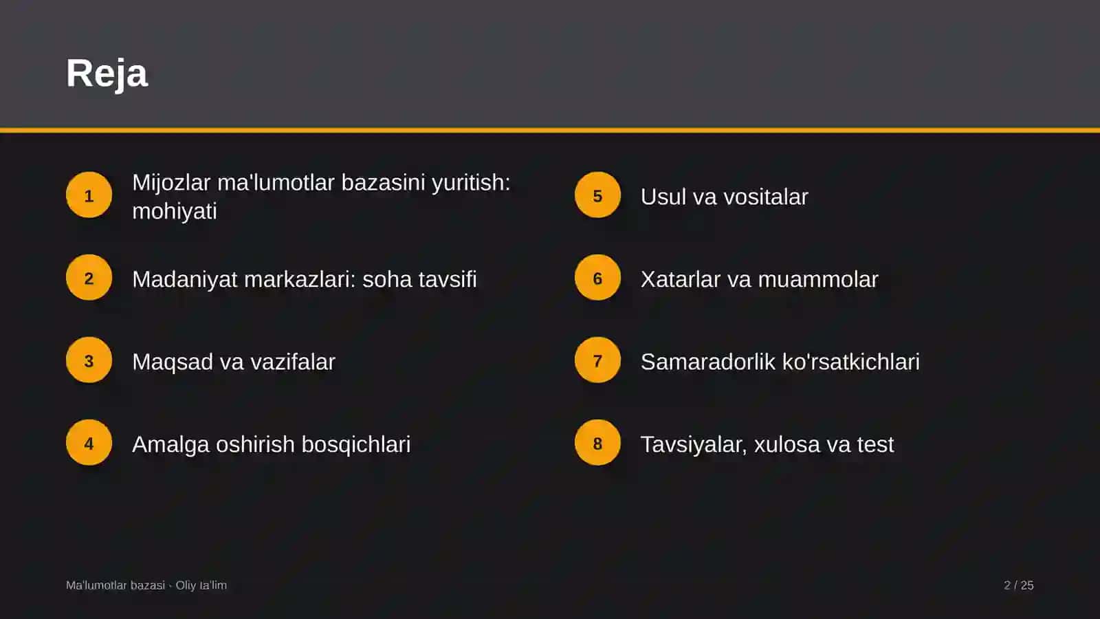 Madaniyat markazlarida mijozlar ma'lumotlar bazasini yuritish 2